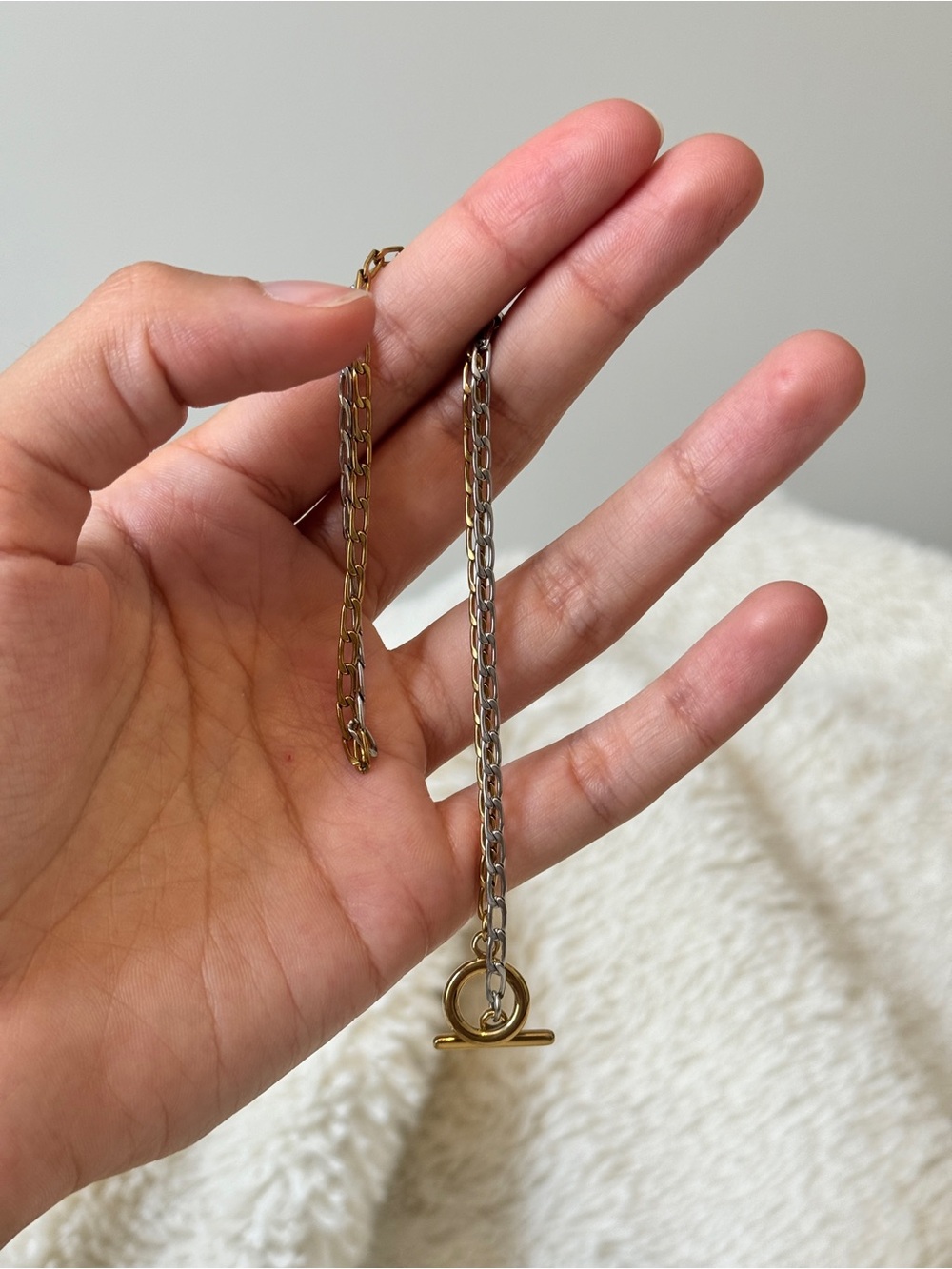 Gold and Silver Two-Tone Stainless Steel Choker Chain Necklace